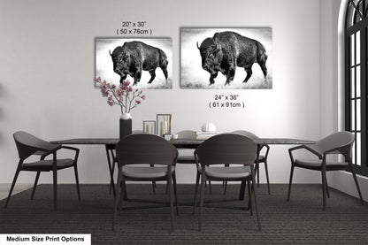 American Buffalo Original Canvas Art | Bison Canvas Print Wall Art | Buffalo Home and Office Art Print Wall Decor | Black & White Print