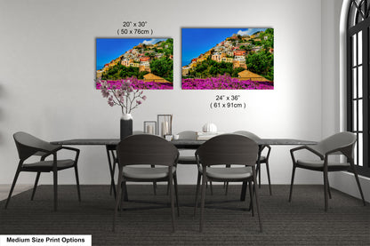 Positano Italy Canvas Print, Italy Photography, Amalfi Coast Photo, Photo Art, Positano Photography, Pink Flowers