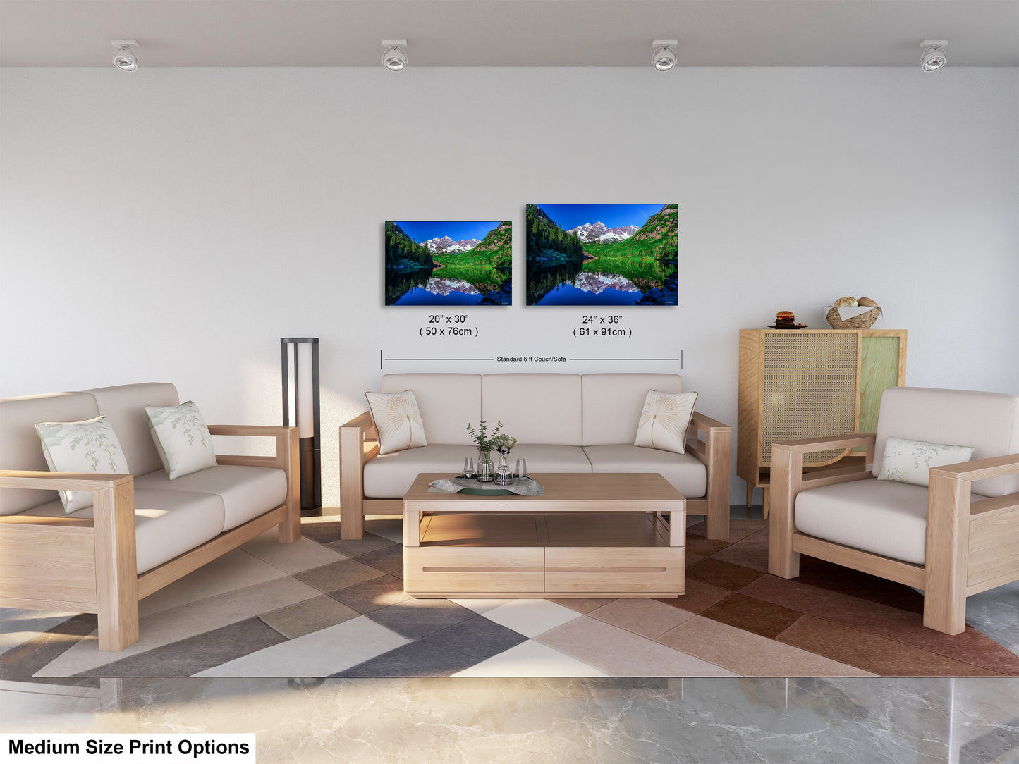 Reflections of Maroon Bells in spring, Aspen Colorado artwork, mountain lake, nature wall art, triptych, office decor,