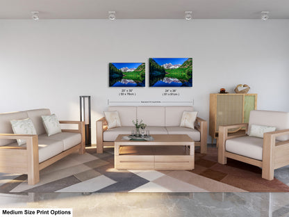 Reflections of Maroon Bells in spring, Aspen Colorado artwork, mountain lake, nature wall art, triptych, office decor,