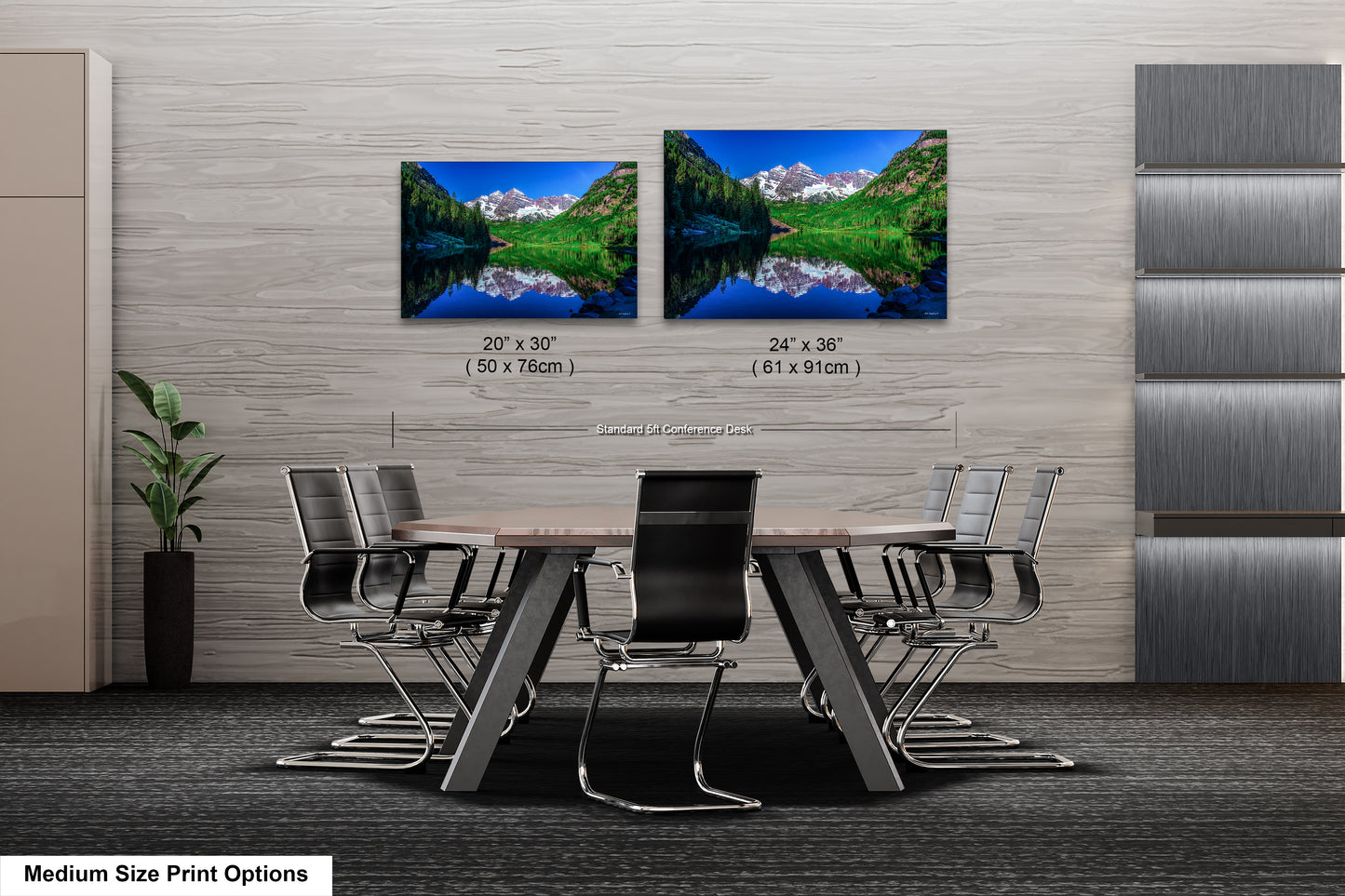 Reflections of Maroon Bells in spring, Aspen Colorado artwork, mountain lake, nature wall art, triptych, office decor,