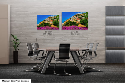 Positano Italy Canvas Print, Italy Photography, Amalfi Coast Photo, Photo Art, Positano Photography, Pink Flowers
