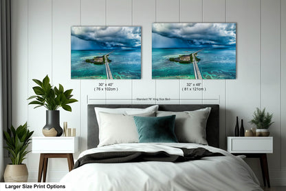 Seven Mile Bridge Wall Art - Florida Keys Stormy Ocean Landscape Print - Coastal Scenic Canvas Decor for Home & Office