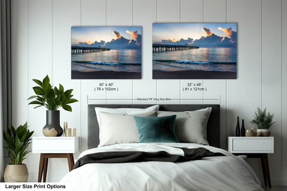 Sunrise at Lake Worth Beach and Pier Photograph Fine Art Print Canvas Acrylic Metal Wall Decor