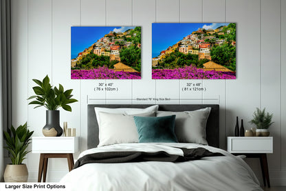 Positano Italy Canvas Print, Italy Photography, Amalfi Coast Photo, Photo Art, Positano Photography, Pink Flowers