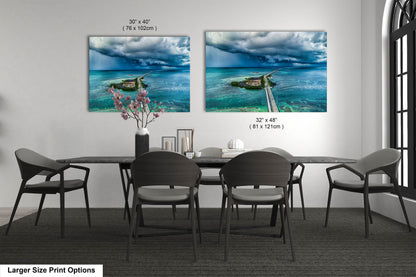 Seven Mile Bridge Wall Art - Florida Keys Stormy Ocean Landscape Print - Coastal Scenic Canvas Decor for Home & Office