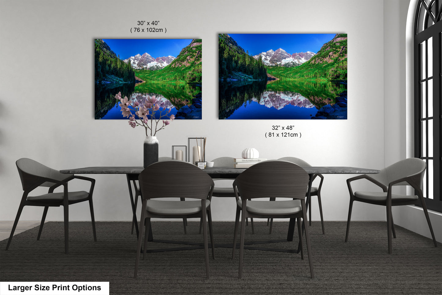 Reflections of Maroon Bells in spring, Aspen Colorado artwork, mountain lake, nature wall art, triptych, office decor,