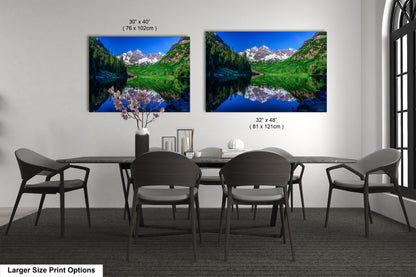 Reflections of Maroon Bells in spring, Aspen Colorado artwork, mountain lake, nature wall art, triptych, office decor,