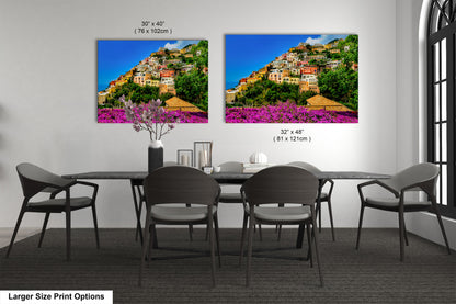 Positano Italy Canvas Print, Italy Photography, Amalfi Coast Photo, Photo Art, Positano Photography, Pink Flowers