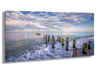 Naples Beach Canvas Art with Historic Pillars - Florida Gulf Scenic Decor