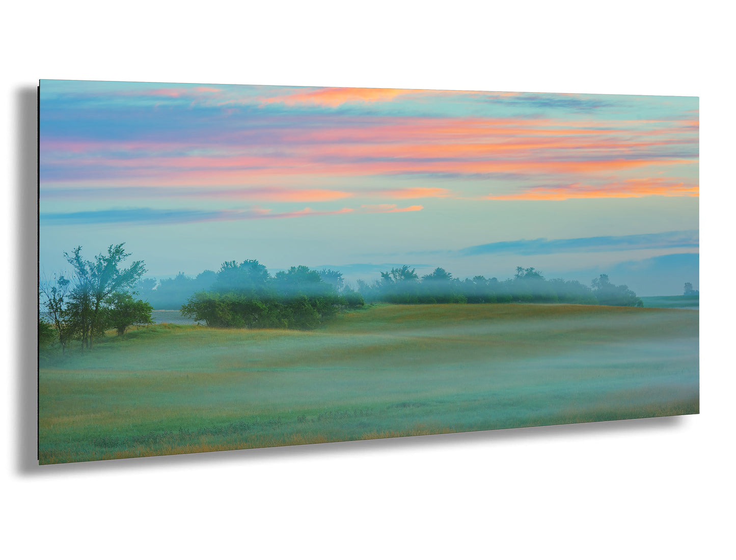 Misty Pastoral Scene, Pastel Colors at Sunrise, Misty Pasture