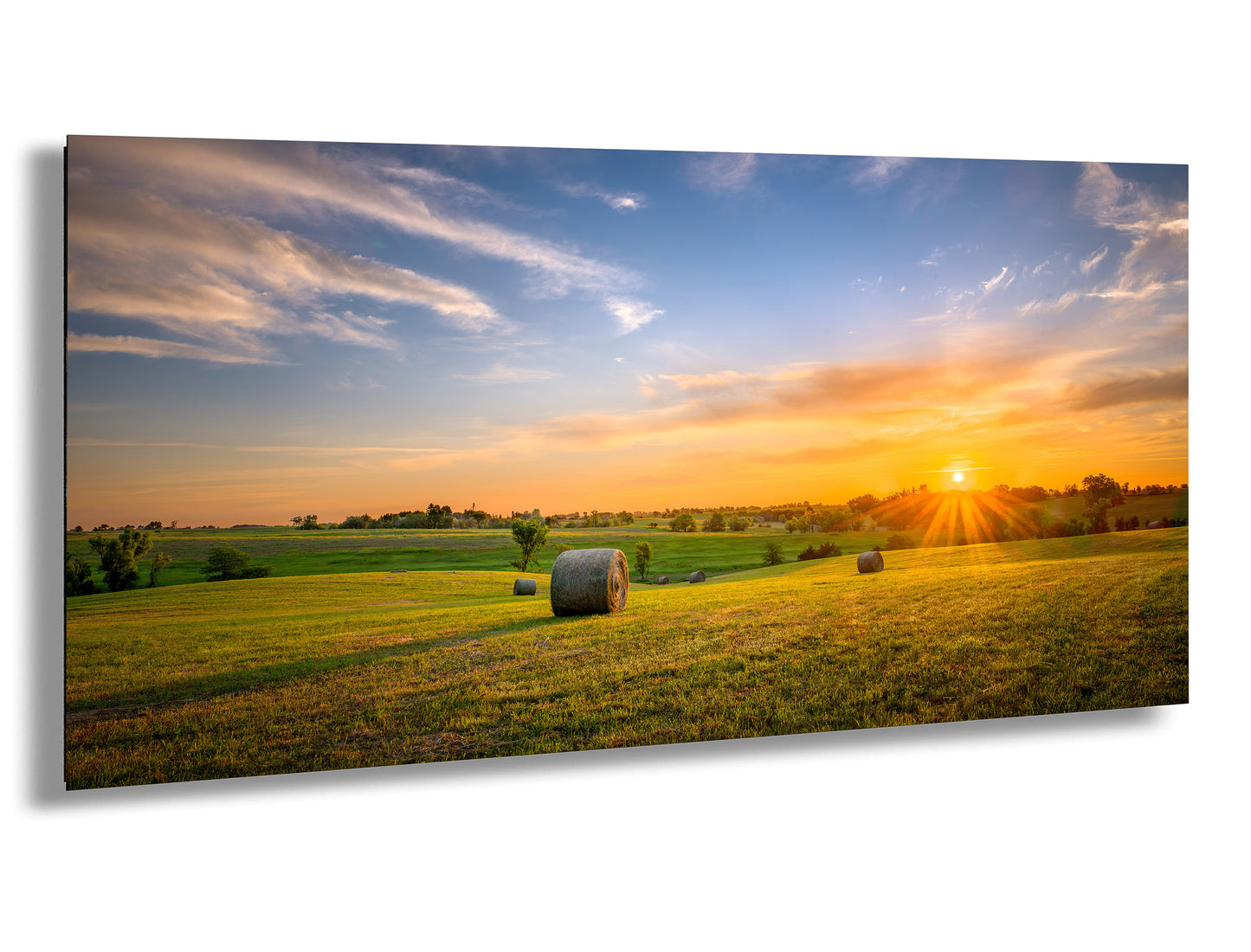 Prairie Sunrise with Hay Bales