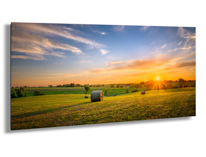 Prairie Sunrise with Hay Bales