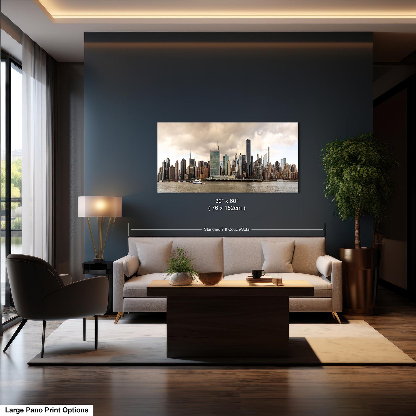NYC skyline  east side metal print canvas print color photography daylight boat river  poster