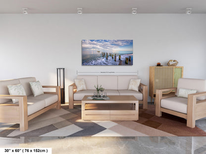 Naples Beach Canvas Art with Historic Pillars - Florida Gulf Scenic Decor