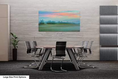 Misty Pastoral Scene, Pastel Colors at Sunrise, Misty Pasture