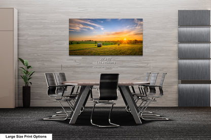 Prairie Sunrise with Hay Bales