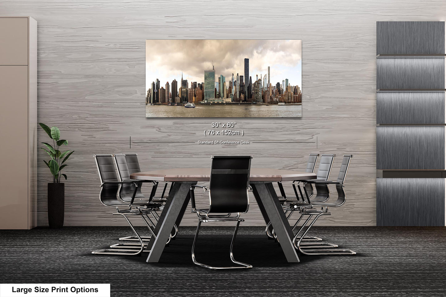 NYC skyline  east side metal print canvas print color photography daylight boat river  poster