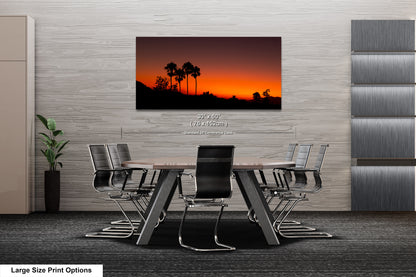 Santa Barbara Red Sunset on Canvas, Landscape Image, Canvas Print, Canvas Wall Art, Santa Barbara Night, Palm Trees Silhouette