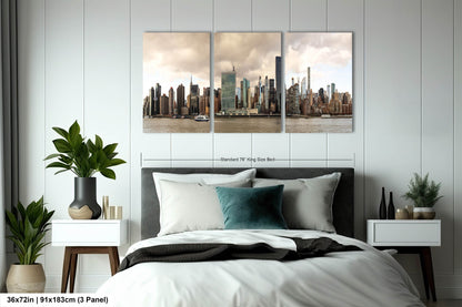 NYC skyline  east side metal print canvas print color photography daylight boat river  poster