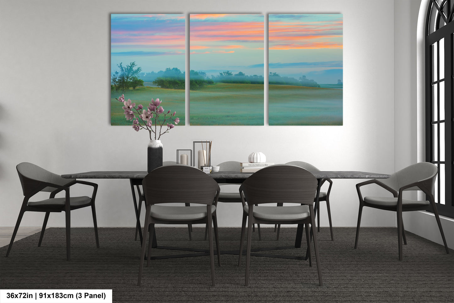Misty Pastoral Scene, Pastel Colors at Sunrise, Misty Pasture