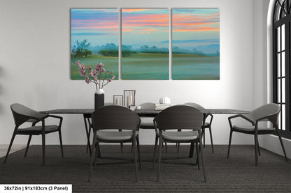 Misty Pastoral Scene, Pastel Colors at Sunrise, Misty Pasture