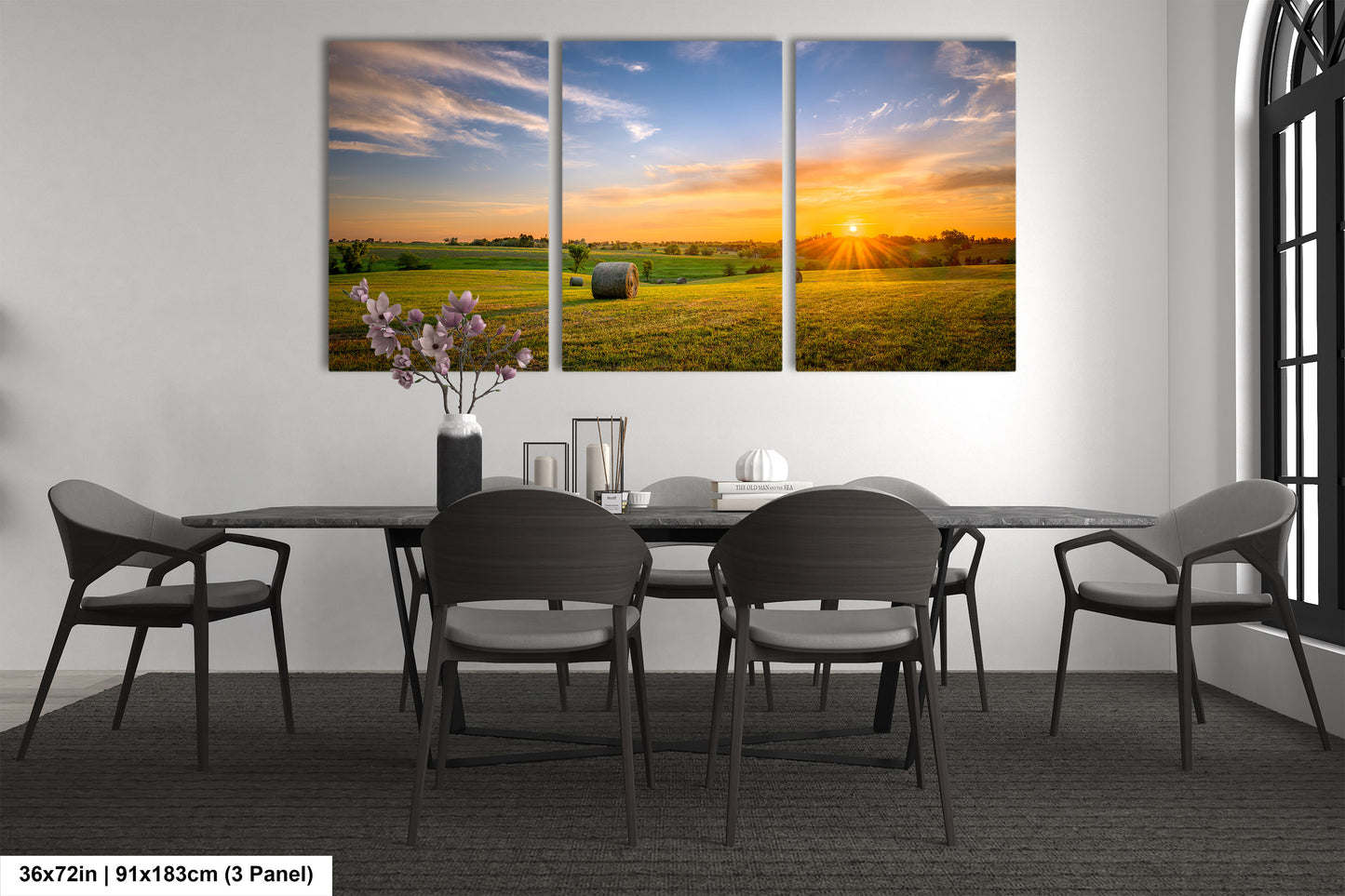Prairie Sunrise with Hay Bales