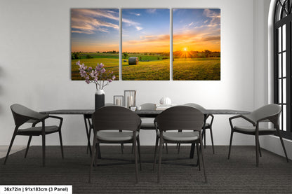 Prairie Sunrise with Hay Bales
