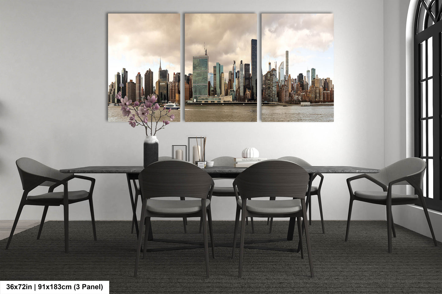 NYC skyline  east side metal print canvas print color photography daylight boat river  poster