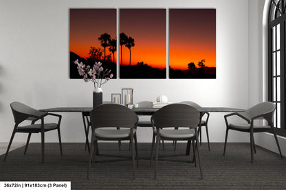 Santa Barbara Red Sunset on Canvas, Landscape Image, Canvas Print, Canvas Wall Art, Santa Barbara Night, Palm Trees Silhouette