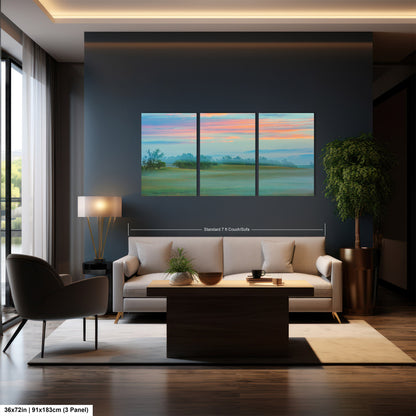 Misty Pastoral Scene, Pastel Colors at Sunrise, Misty Pasture
