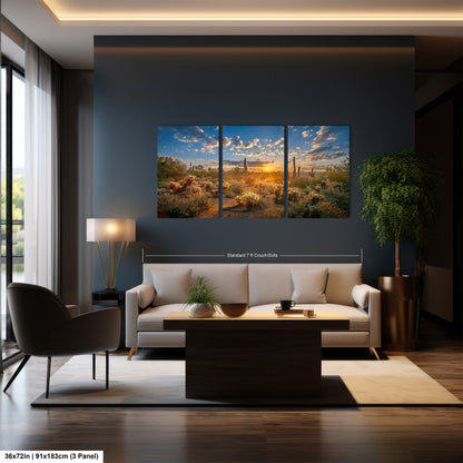 Sonoran Desert Sunrise, Carefree Arizona, backlit saguaro cactus and cholla cactus, Photography wall art