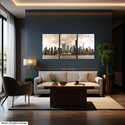 NYC skyline  east side metal print canvas print color photography daylight boat river  poster