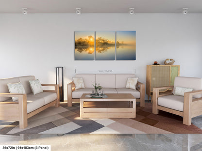 Sunrise Silhouette Lake Reflection Art Print - Serene Nature Wall Decor