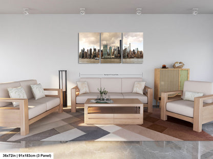 NYC skyline  east side metal print canvas print color photography daylight boat river  poster