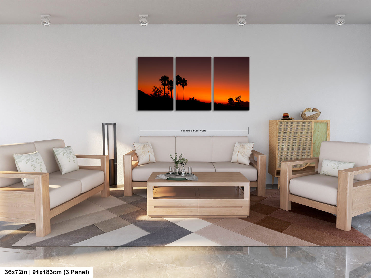 Santa Barbara Red Sunset on Canvas, Landscape Image, Canvas Print, Canvas Wall Art, Santa Barbara Night, Palm Trees Silhouette