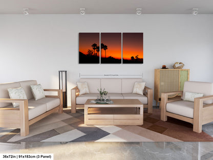 Santa Barbara Red Sunset on Canvas, Landscape Image, Canvas Print, Canvas Wall Art, Santa Barbara Night, Palm Trees Silhouette