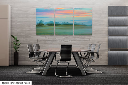 Misty Pastoral Scene, Pastel Colors at Sunrise, Misty Pasture