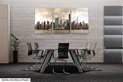 NYC skyline  east side metal print canvas print color photography daylight boat river  poster