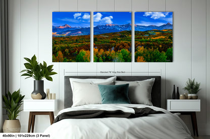 Colorado mountain decor, San Juan mountains in autumn, farmhouse decor, 3 piece wall art, fall colors, Colorado photography, mountains canvas art