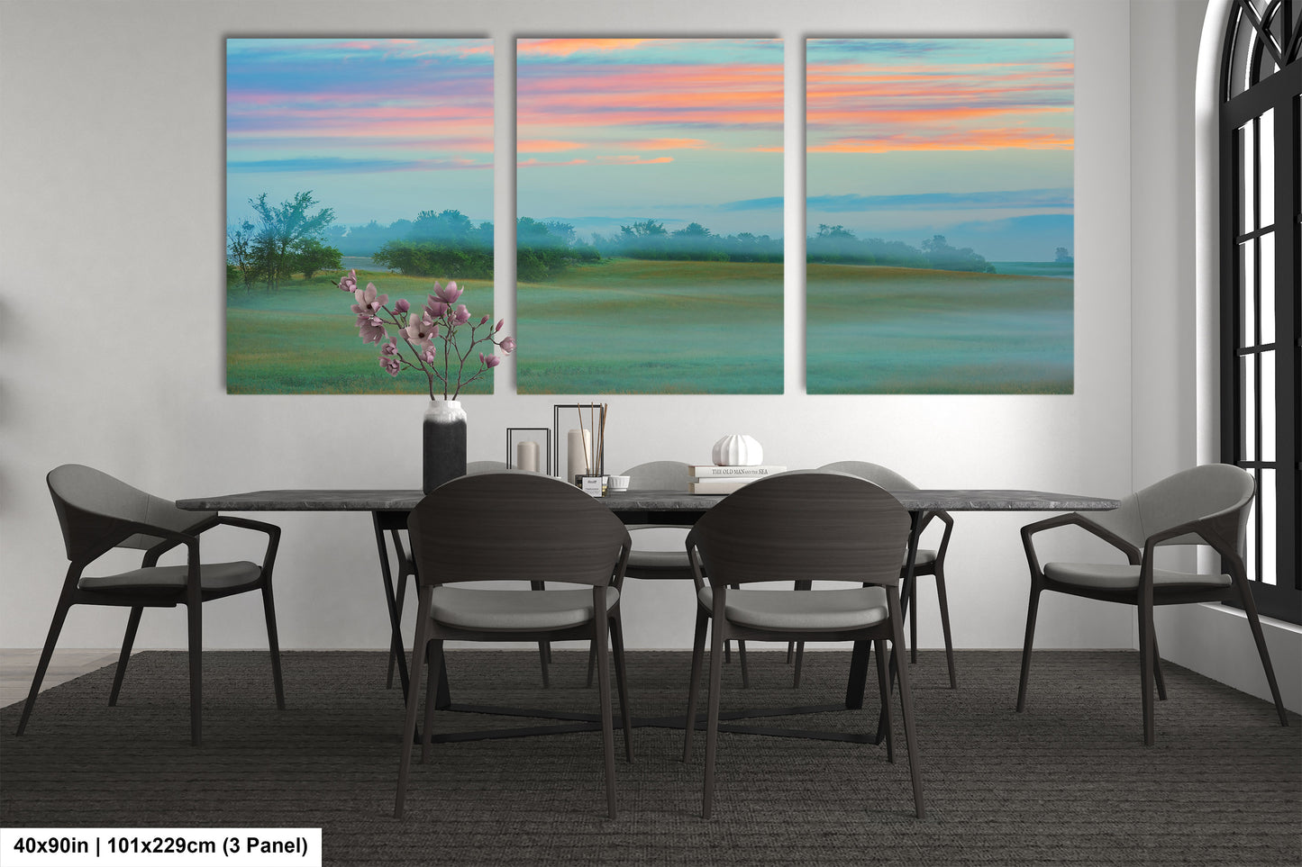 Misty Pastoral Scene, Pastel Colors at Sunrise, Misty Pasture