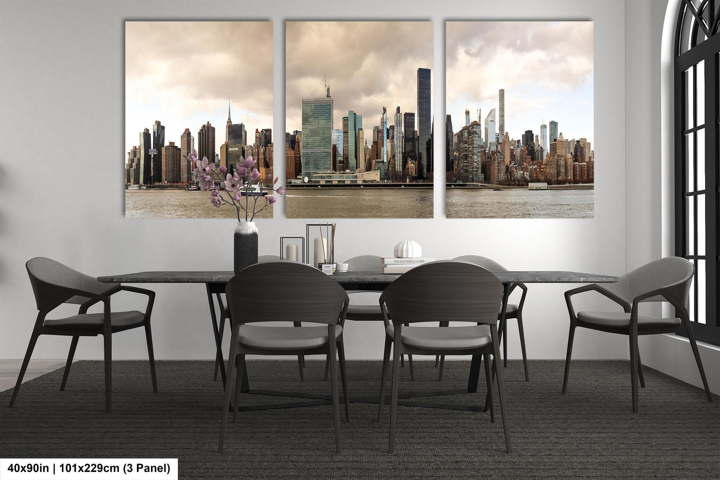 NYC skyline  east side metal print canvas print color photography daylight boat river  poster