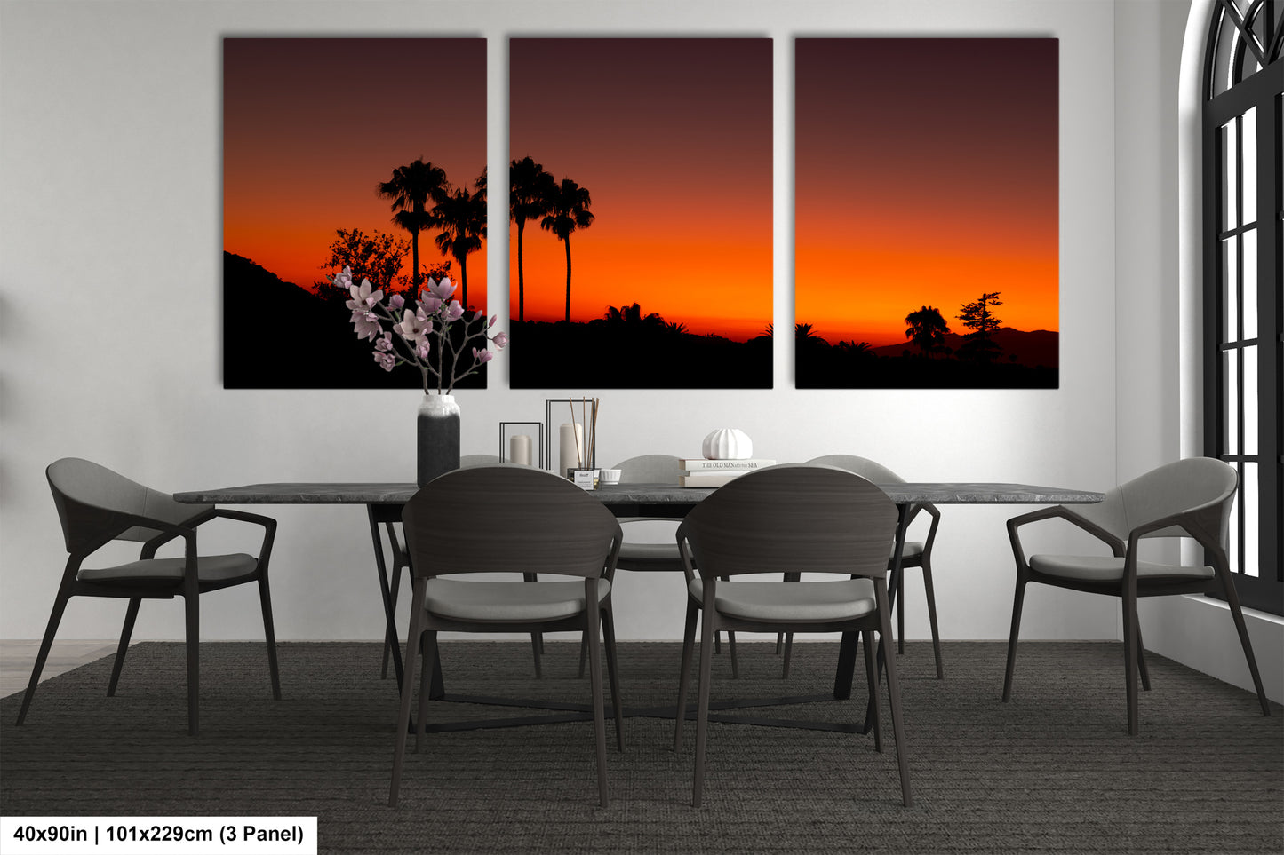 Santa Barbara Red Sunset on Canvas, Landscape Image, Canvas Print, Canvas Wall Art, Santa Barbara Night, Palm Trees Silhouette