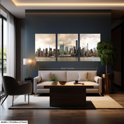 NYC skyline  east side metal print canvas print color photography daylight boat river  poster