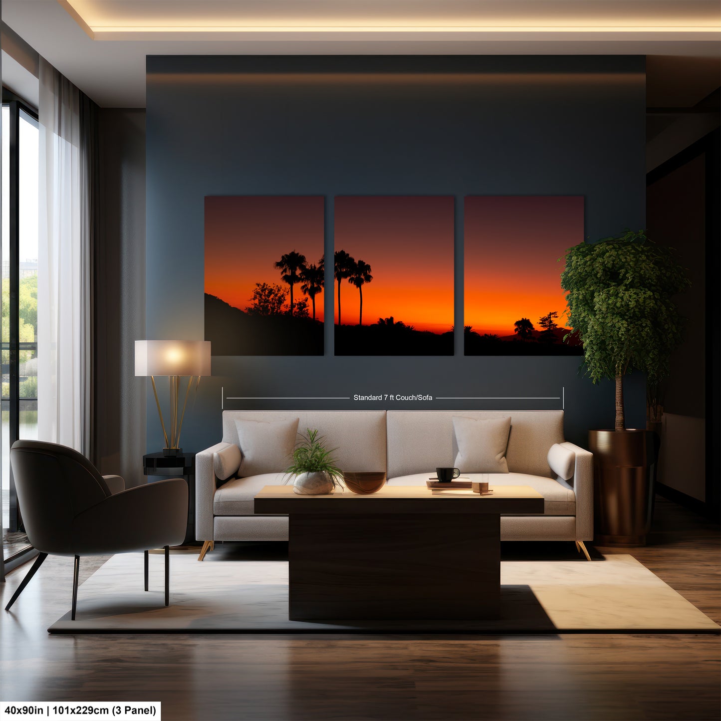 Santa Barbara Red Sunset on Canvas, Landscape Image, Canvas Print, Canvas Wall Art, Santa Barbara Night, Palm Trees Silhouette