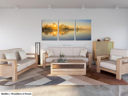 Sunrise Silhouette Lake Reflection Art Print - Serene Nature Wall Decor