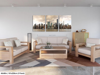NYC skyline  east side metal print canvas print color photography daylight boat river  poster