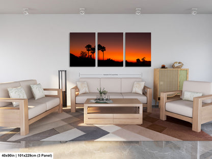 Santa Barbara Red Sunset on Canvas, Landscape Image, Canvas Print, Canvas Wall Art, Santa Barbara Night, Palm Trees Silhouette