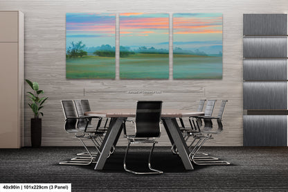 Misty Pastoral Scene, Pastel Colors at Sunrise, Misty Pasture