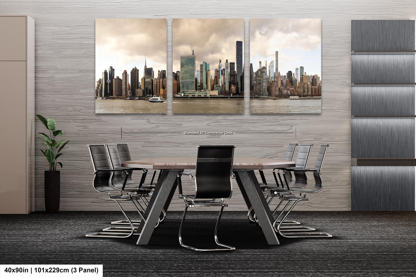 NYC skyline  east side metal print canvas print color photography daylight boat river  poster